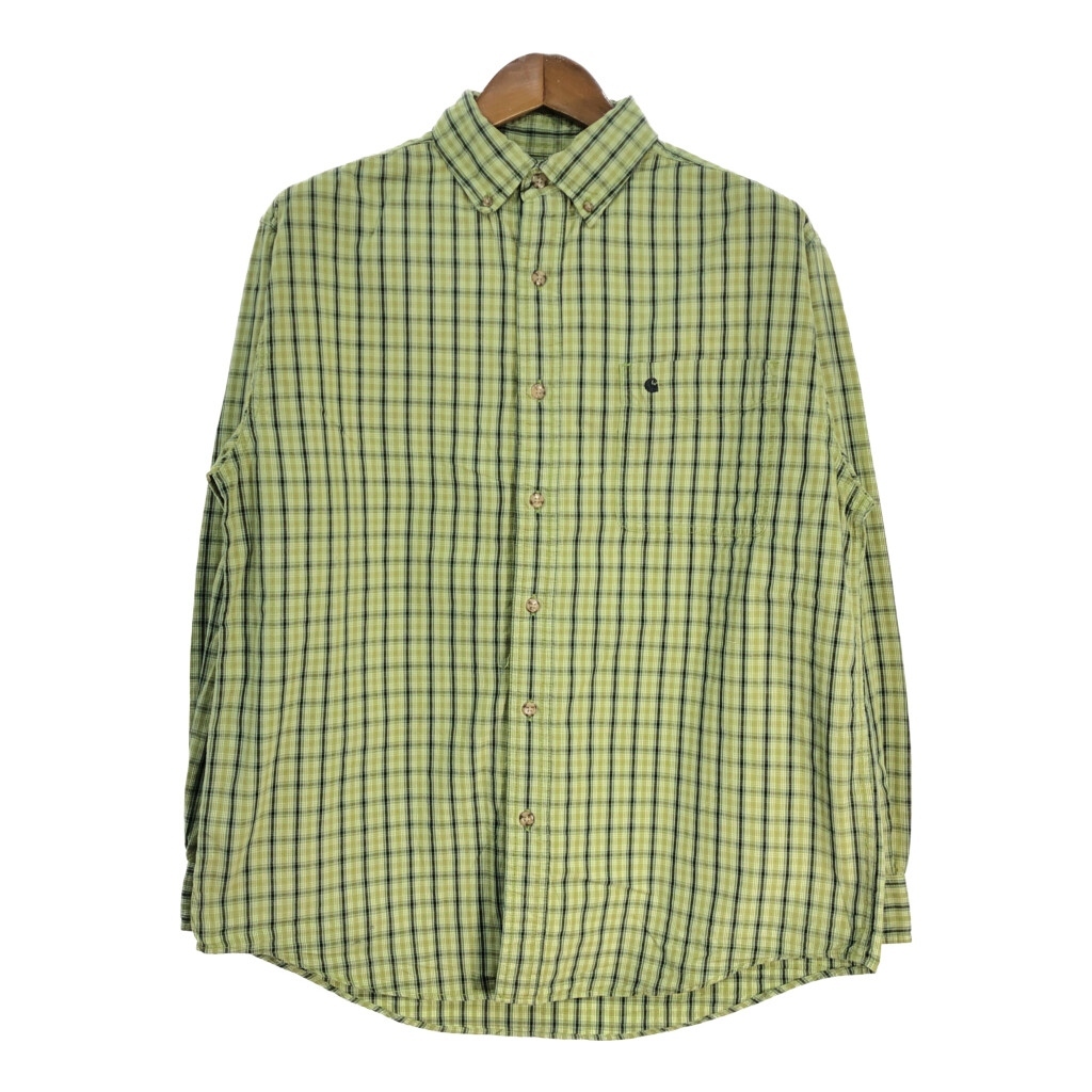 Carhartt カーハート ボタンダウンシャツ チェック ライトグリーン (メンズ L) 中古 古着 T2497拍卖
