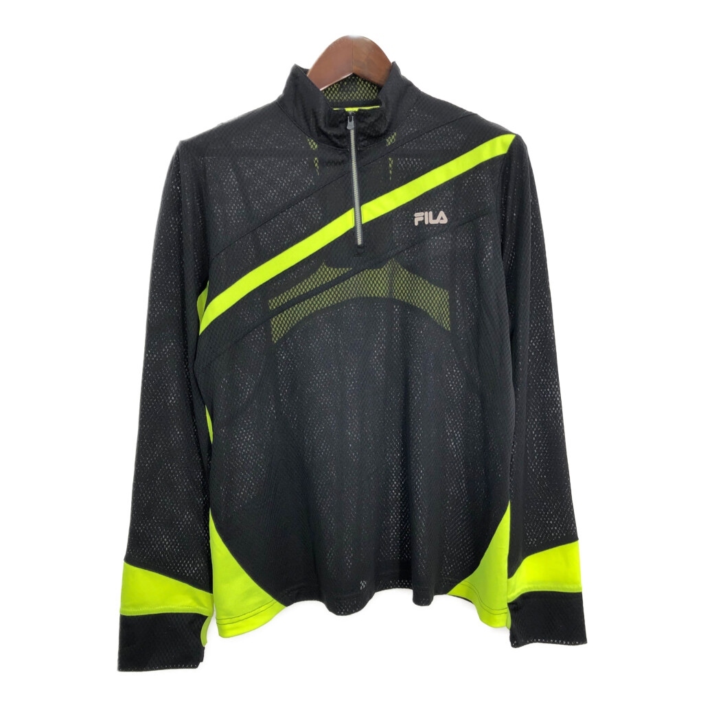 FILA フィラ ハーフジップ ランニングシャツ スポーツ ブラック (メンズ XL) 中古 古着 T4413拍卖