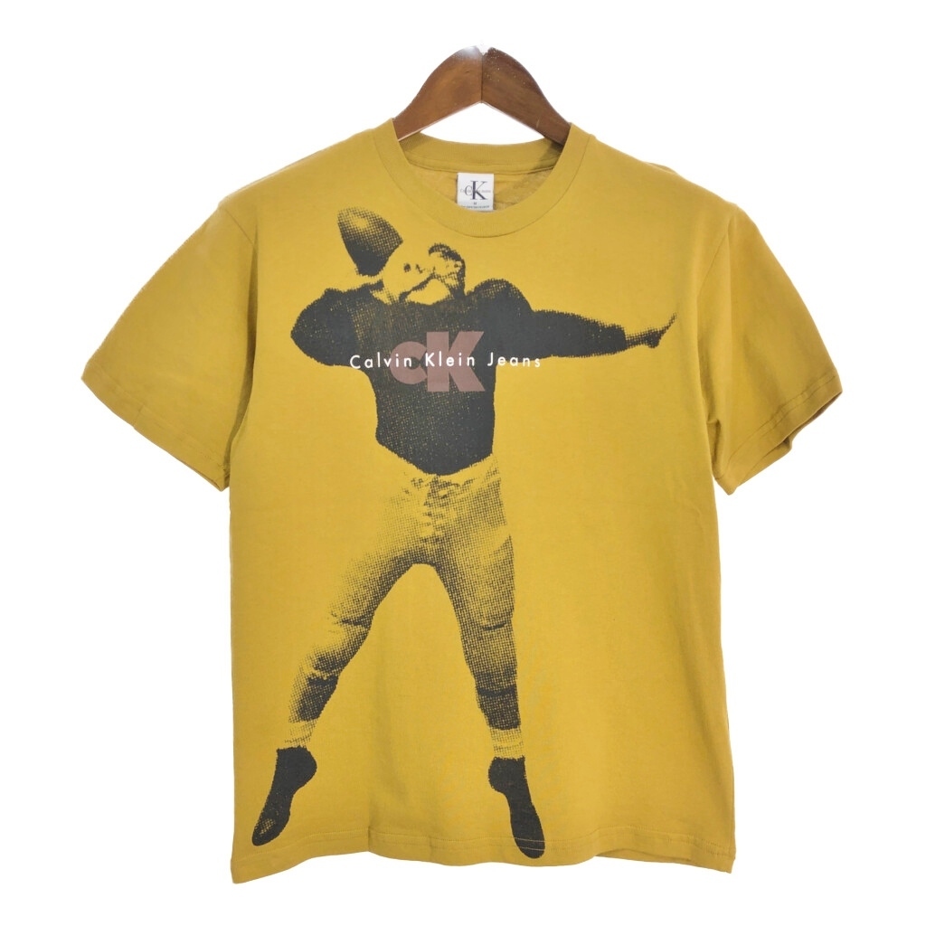 デッドストック 00年代 USA製 Calvin klein Jeans カルバンクライン ジーンズ 半袖Tシャツ イエロー (メンズ M) 中古 古着 T0183拍卖
