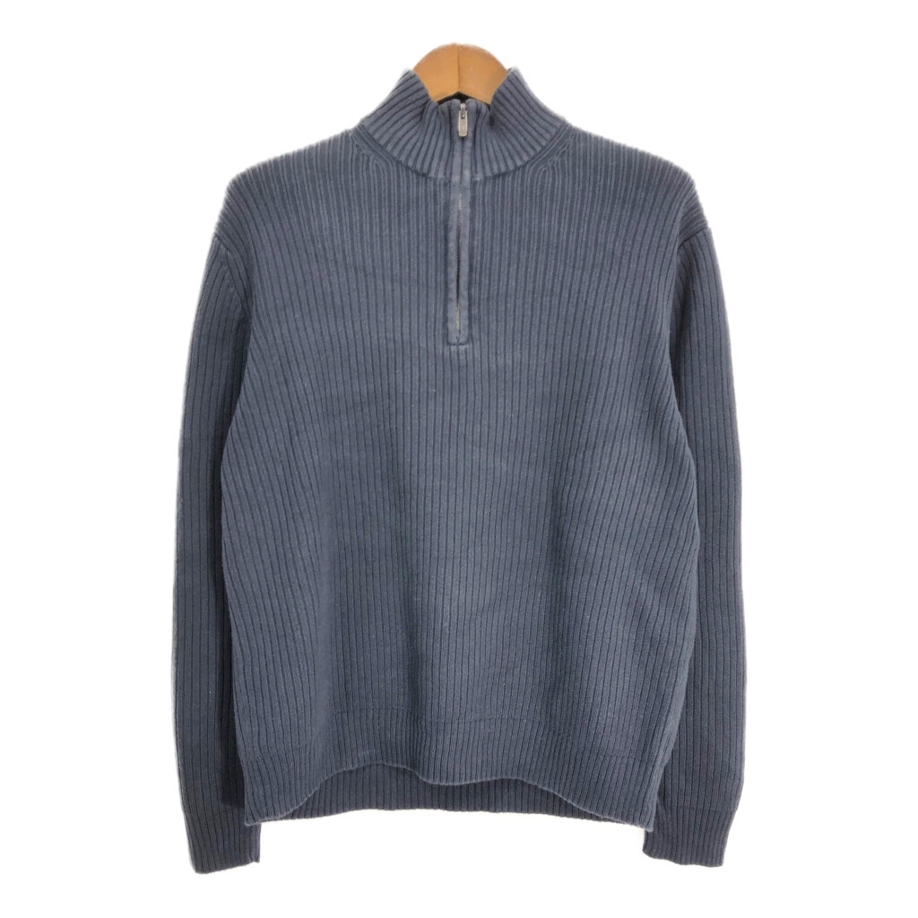 00年代 Calvin klein カルバンクライン ハーフジップ リブニット コットンセーター ネイビー (メンズ XL) 中古 古着 S8480拍卖
