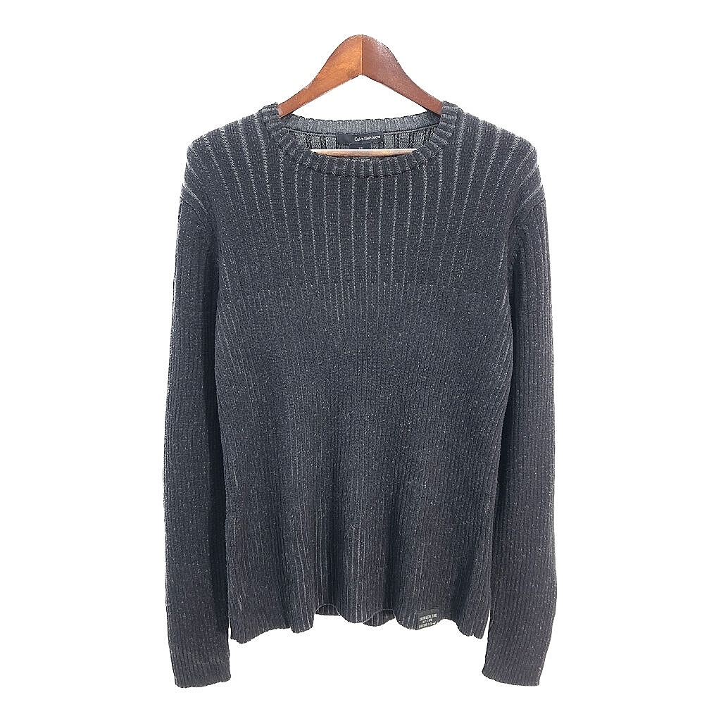 Calvin klein Jeans カルバンクライン ジーンズ リブニット コットンセーター ブラック (メンズ L) 中古 古着 S5432拍卖