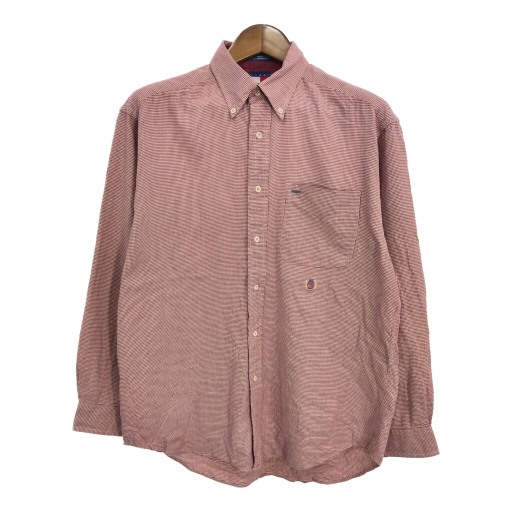 00年代 TOMMY HILFIGER トミーヒルフィガー ボタンダウン 長袖シャツ 千鳥格子 ワインレッド (メンズ M) 中古 古着 S1105拍卖