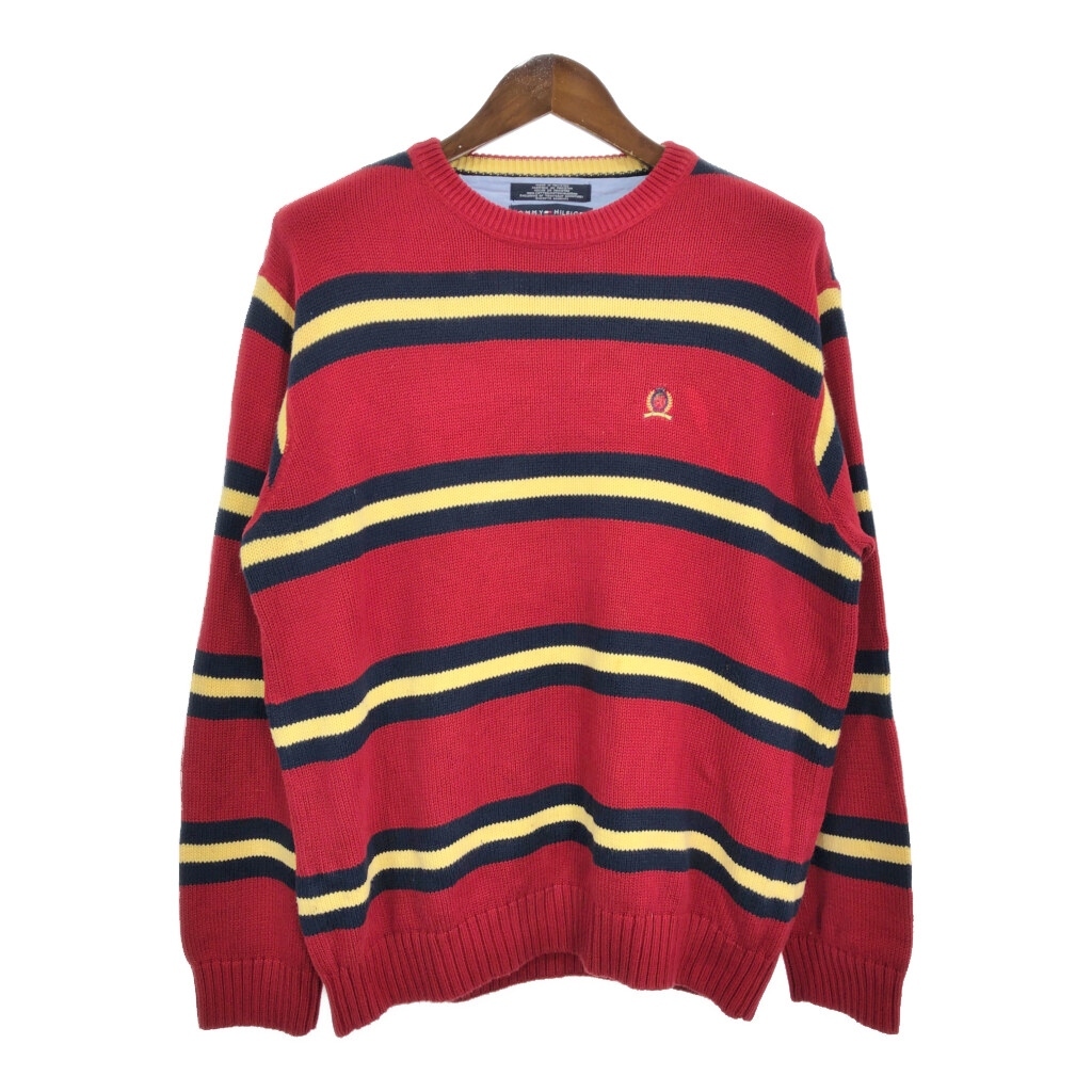 TOMMY HILFIGER トミーヒルフィガー コットンニット セーター ボーダー レッド (メンズ L) 中古 古着 S1360拍卖
