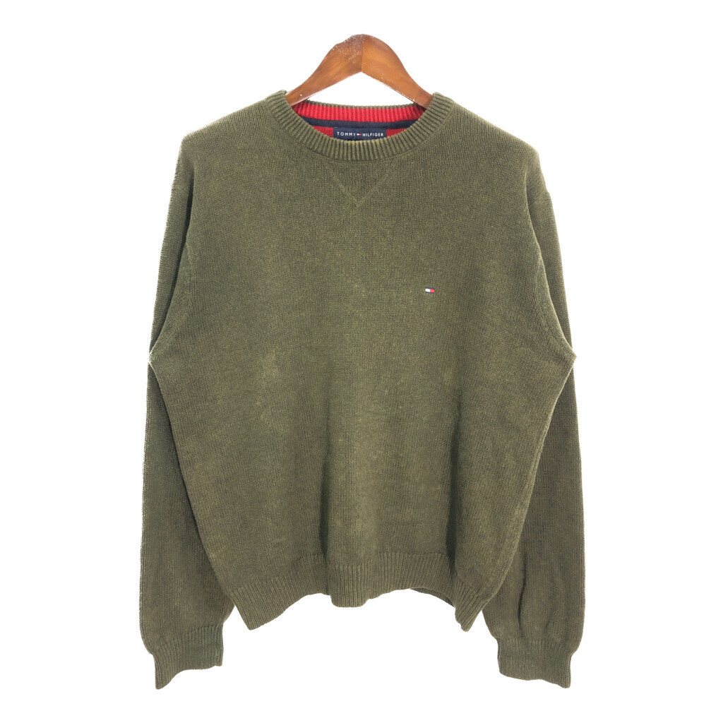 TOMMY HILFIGER トミーヒルフィガー コットン ニット セーター オリーブ (メンズ L) 中古 古着 S2720拍卖