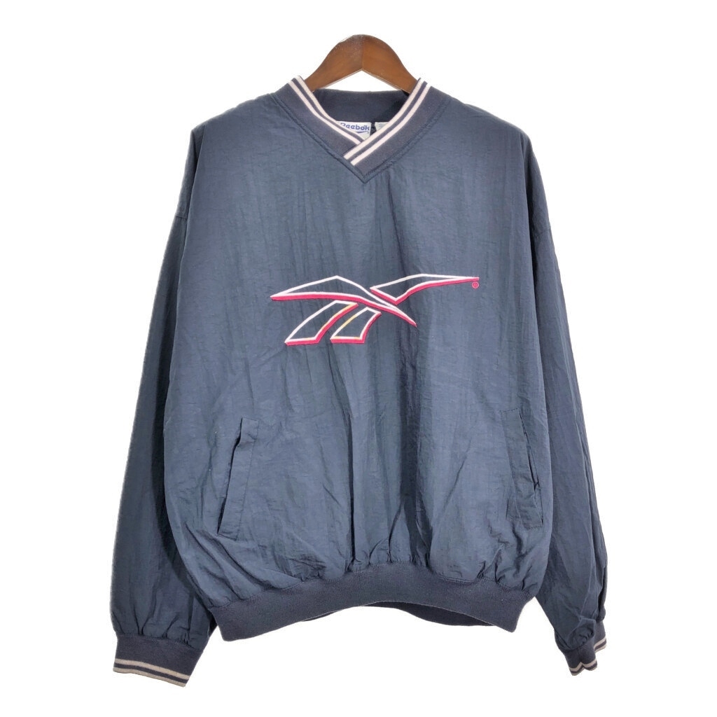 90年代 Reebok リーボック Vネック プルオーバージャケット スポーツ ロゴ ネイビー (メンズ L) 中古 古着 S2925拍卖