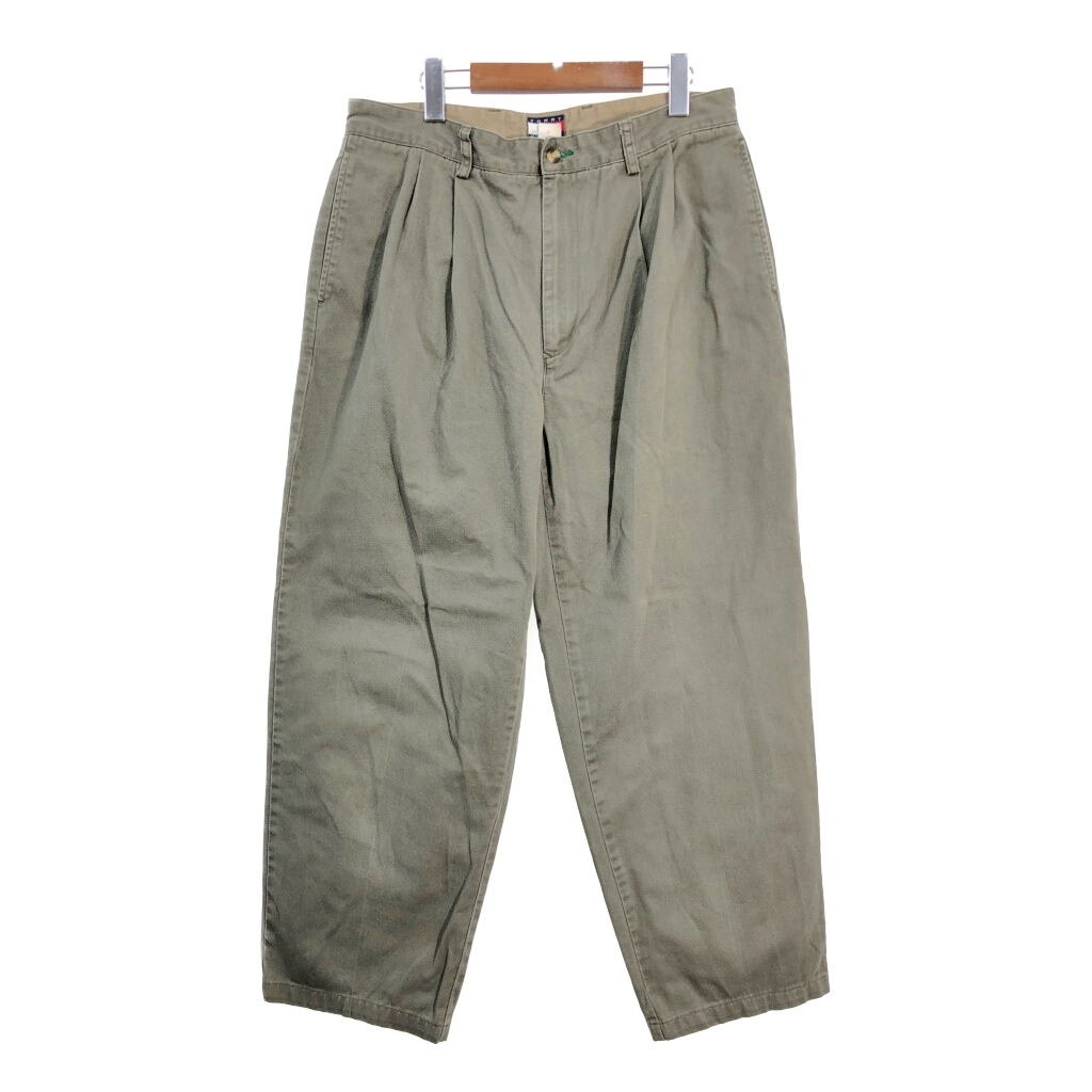 90年代 TOMMY HILFIGER トミーヒルフィガー 2タック チノパンツ カーキ (メンズ W34 L30) 中古 古着 S3600拍卖