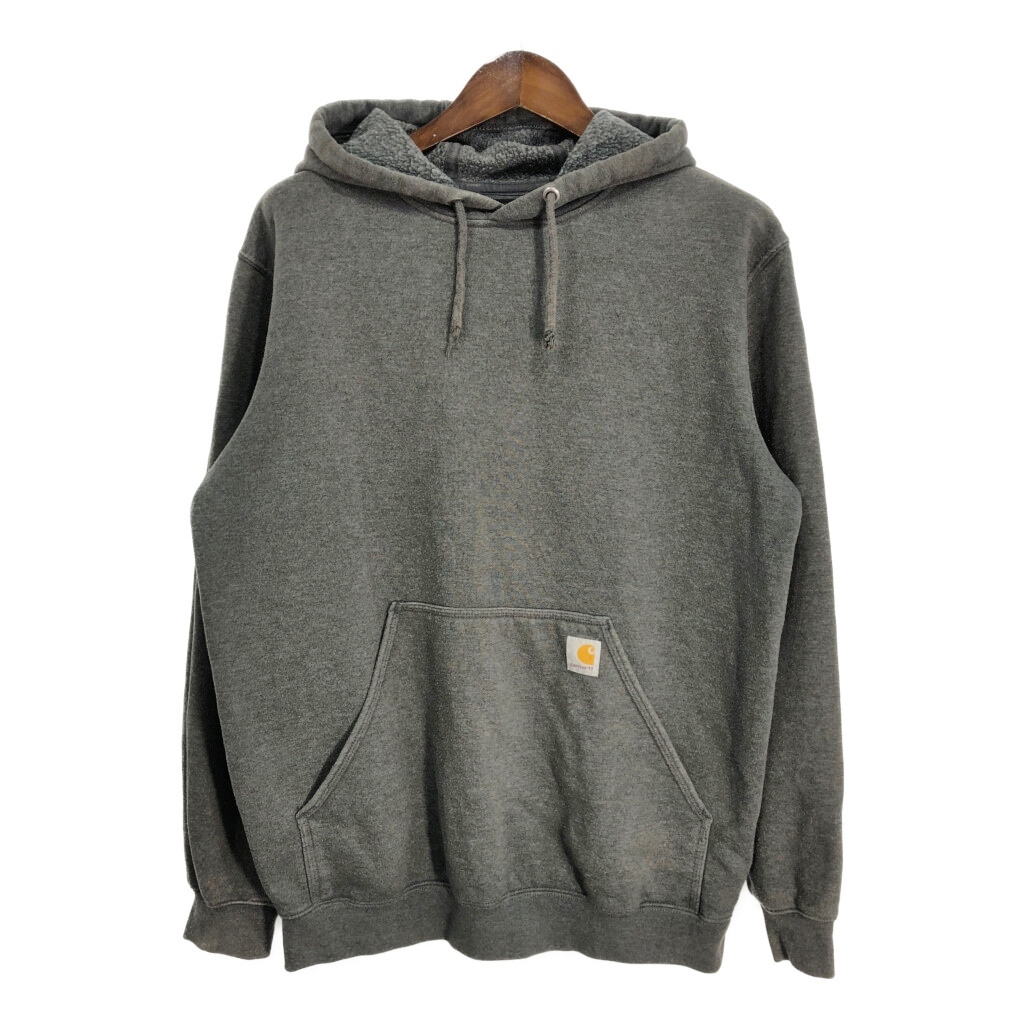 Carhartt カーハート スウェット パーカー 袖プリント ロゴ グレー (メンズ M) 中古 古着 R9176拍卖