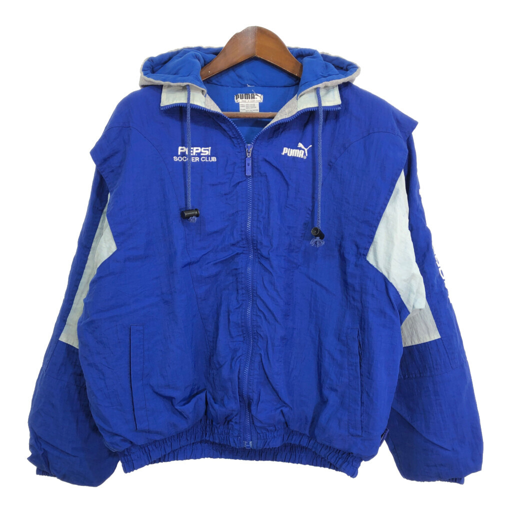90年代 PUMA プーマ PEPSI ペプシ 中綿 ナイロンジャケット スポーツ 企業ロゴ ブルー (メンズ M) 中古 古着 S0173拍卖