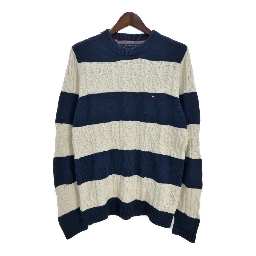 TOMMY HILFIGER トミーヒルフィガー コットン アクリル ニット セーター ボーダー ネイビー (メンズ L) 中古 古着 S0470拍卖