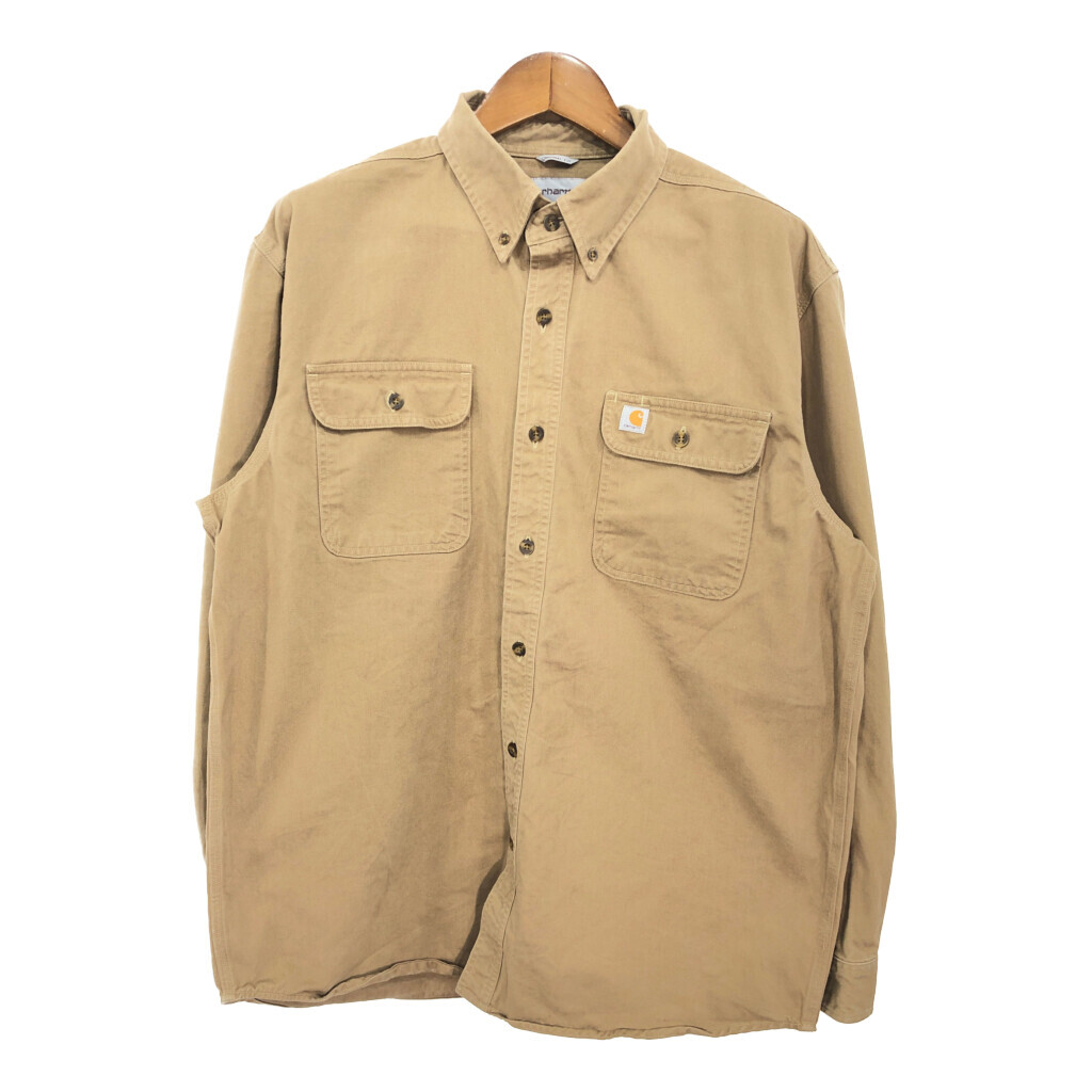 Carhartt カーハート ボタンダウン ワーク 長袖シャツ ワンポイントロゴ ブラウン (メンズ L) 中古 古着 S0844拍卖