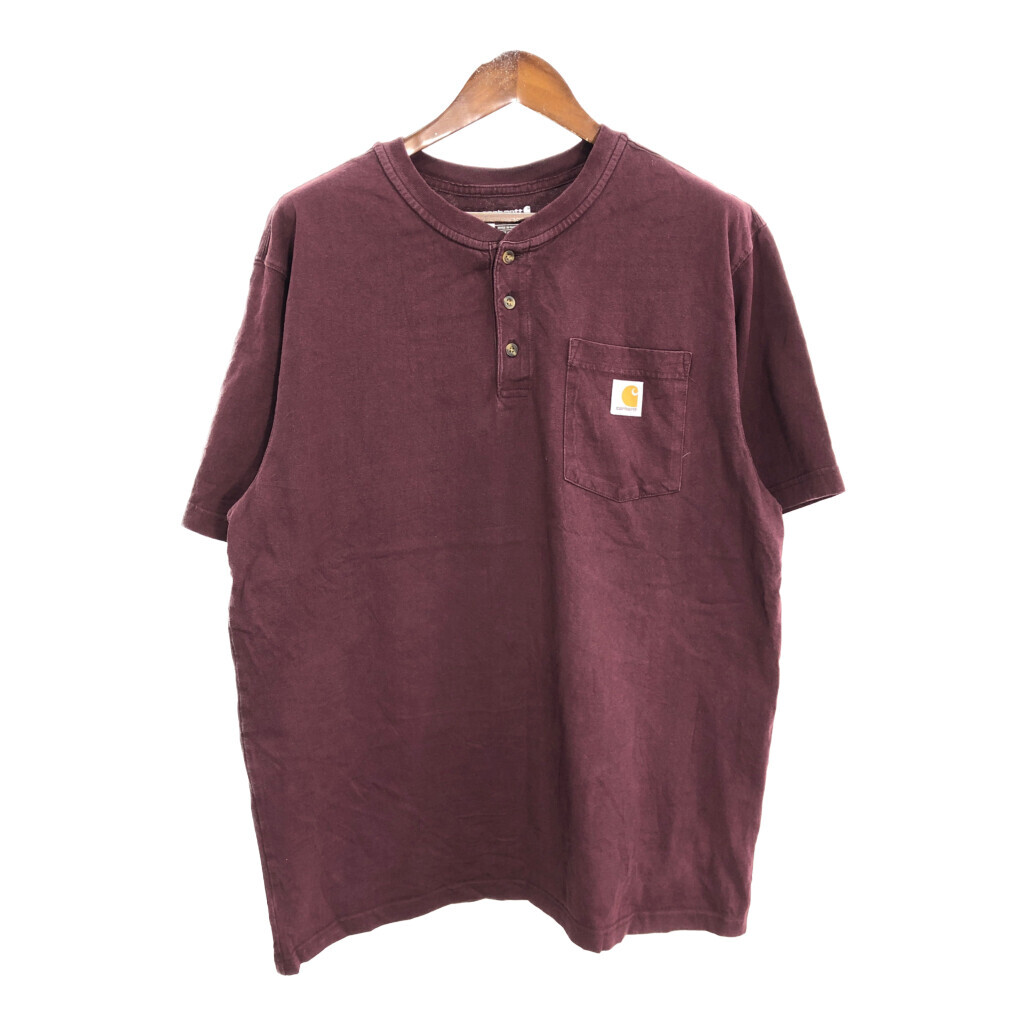 Carhartt カーハート ヘンリーネック ポケットTシャツ ワンポイントロゴ ワインレッド (メンズ L) 中古 古着 R5555拍卖