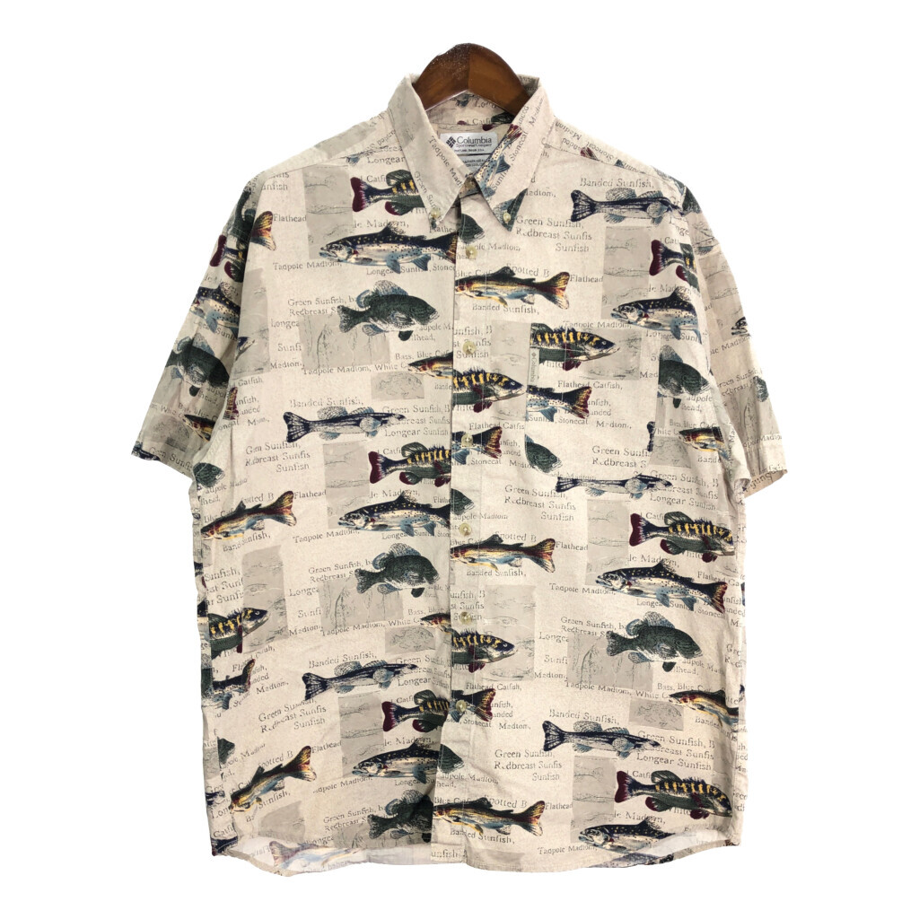 Columbia コロンビア ボタンダウン 半袖シャツ アウトドア 総柄 魚柄 マルチカラー (メンズ XL) 中古 古着 R5763拍卖