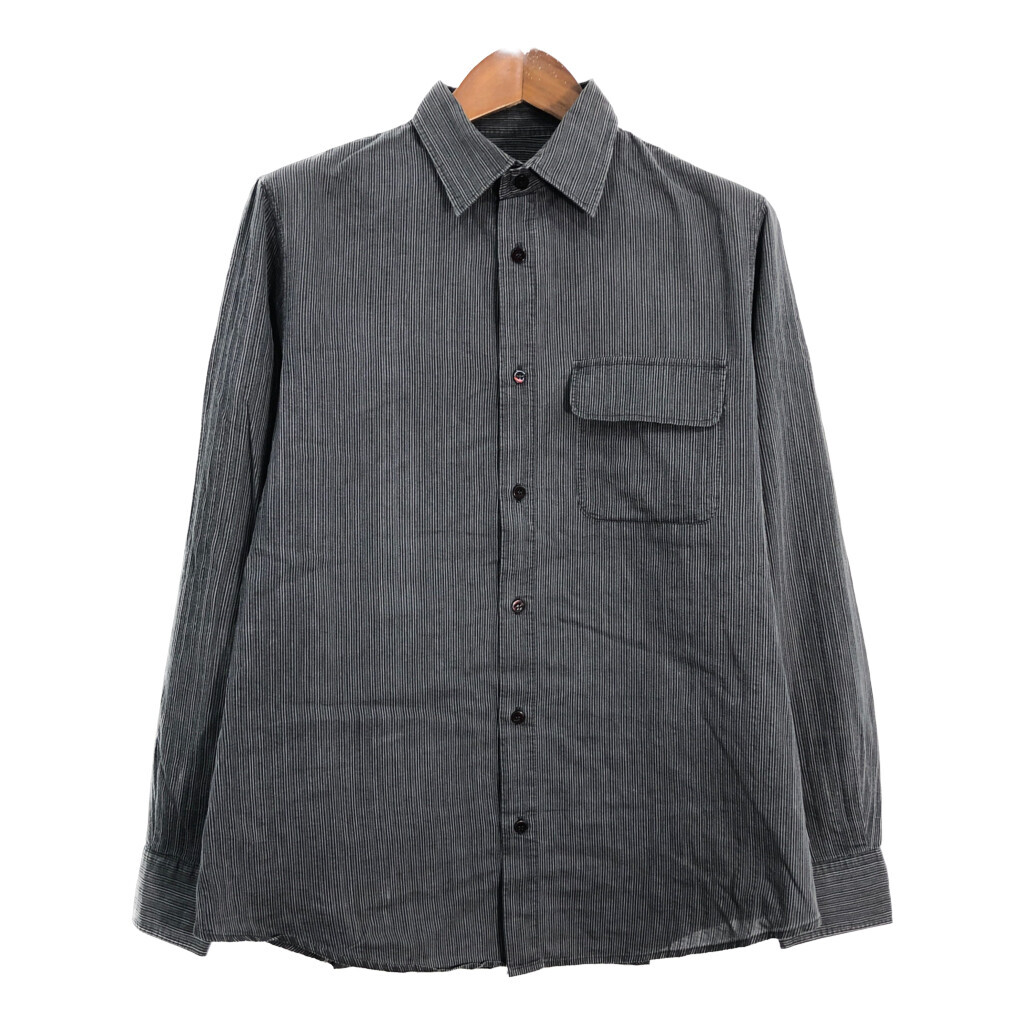 90年代 イタリア製 ARMANI JEANS アルマーニ ジーンズ 長袖シャツ ストライプ グレー (メンズ L) 中古 古着 R7320拍卖