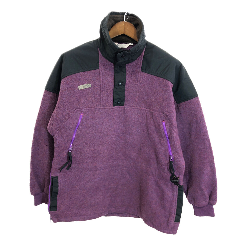90年代 USA製 Columbia コロンビア ハーフスナップ フリースジャケット アウトドア パープル (メンズ M) 中古 古着 R7584拍卖