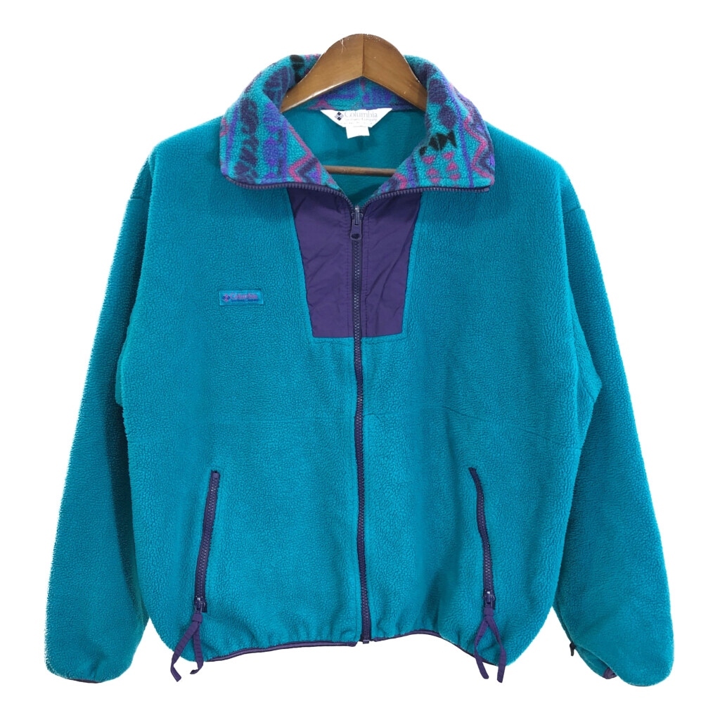 90年代 USA製 Columbia コロンビア フリースジャケット アウトドア ワンポイントロゴ ブルー (メンズ XL) 中古 古着 R7622拍卖