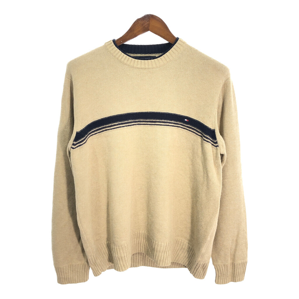 TOMMY HILFIGER トミーヒルフィガー コットン セーター ボーダー ベージュ (メンズ L) 中古 古着 R2860拍卖