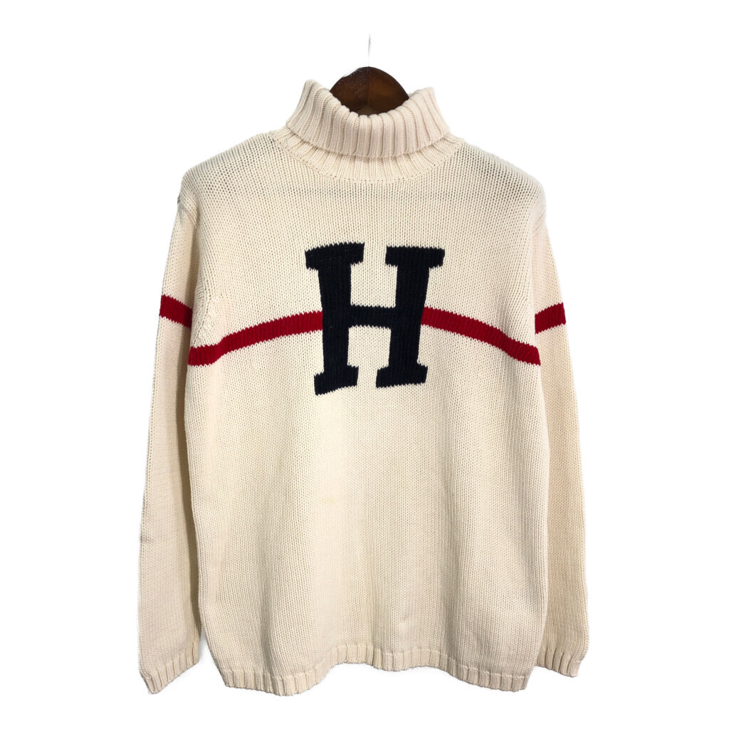 90年代 TOMMY HILFIGER トミーヒルフィガー タートルネック コットンセーター アイボリー(メンズ L)中古 古着 R4154拍卖