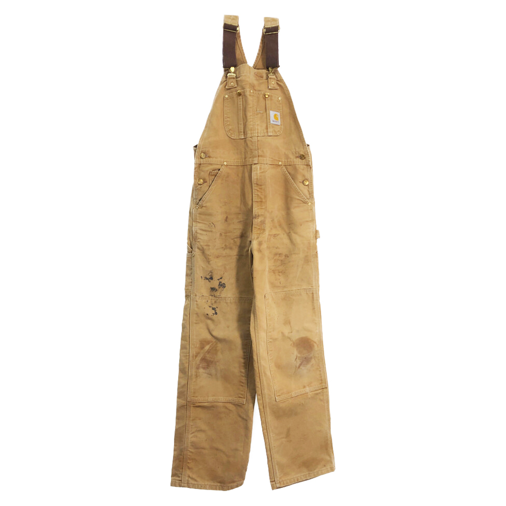 90年代 USA製 Carhartt カーハート ダック ダブルニー ビブオーバーオール ブラウン (メンズ W32 L32) 中古 古着 R4472拍卖
