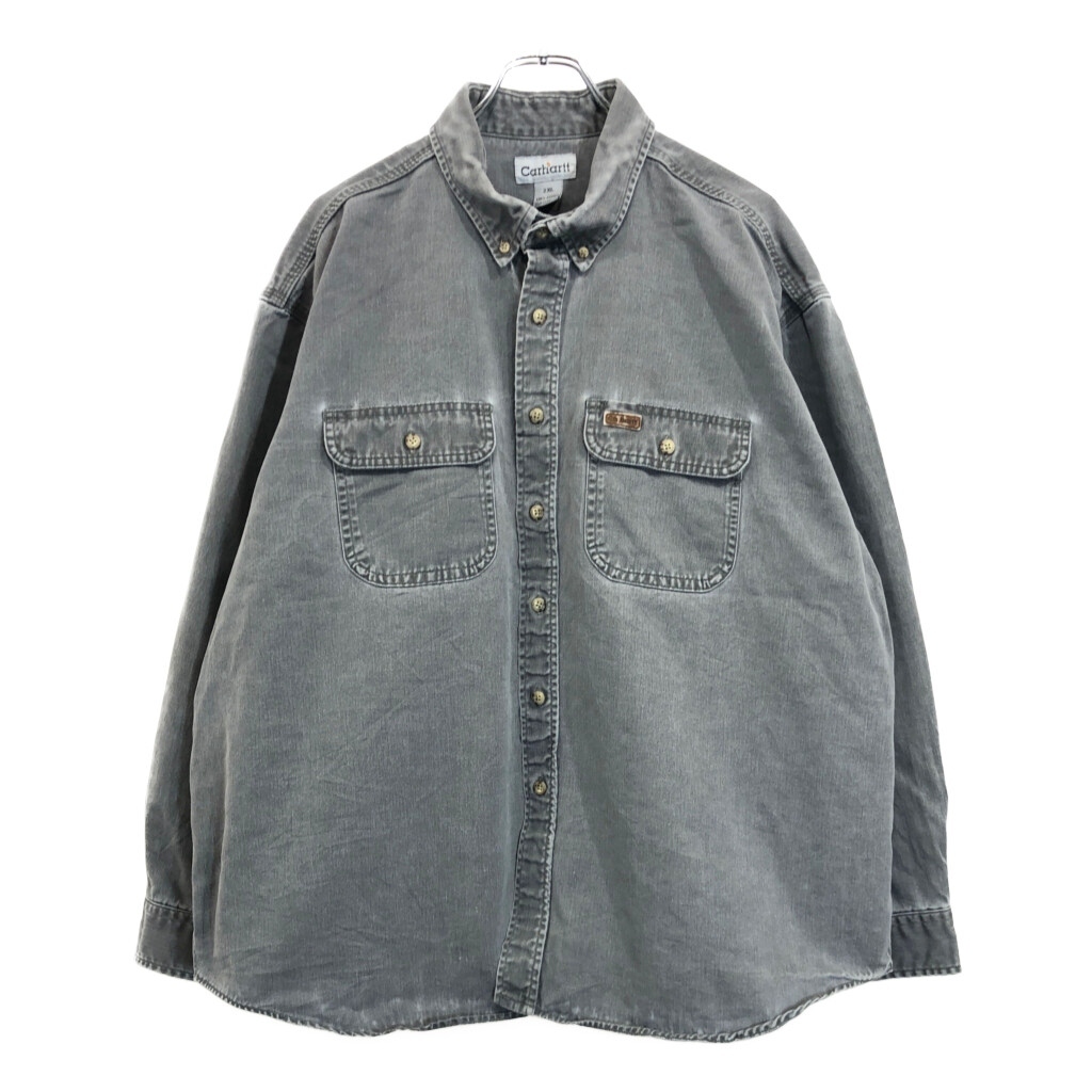 Carhartt カーハート ボタンダウン ワークシャツ 大きいサイズ グレー(メンズ 2XL)中古 古着 V1998拍卖