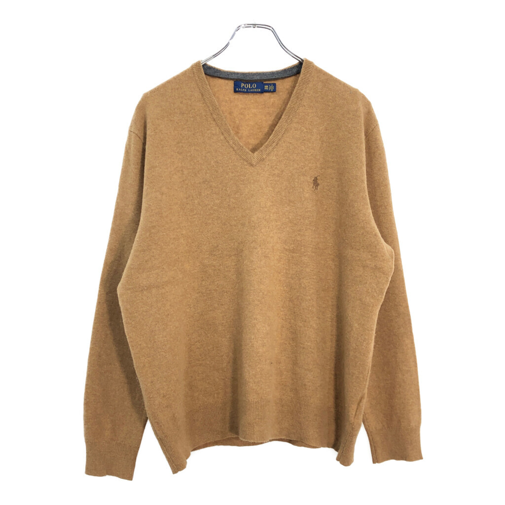 Polo by Ralph Lauren ポロ ラルフローレン Vネック ウールニット セーター 大きいサイズ ライトブラウン(メンズ 1XB)中古 古着 v2096拍卖