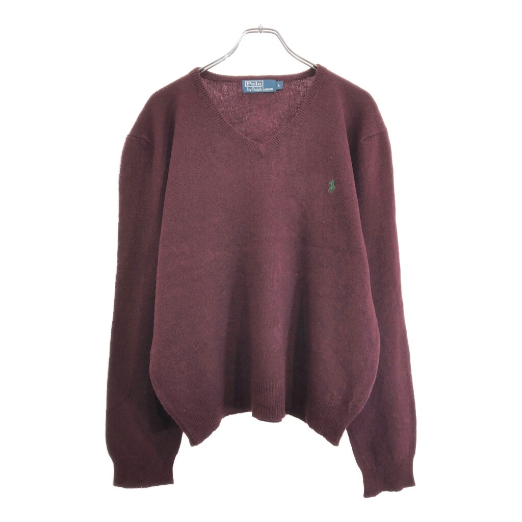 Polo by Ralph Lauren ポロ ラルフローレン Vネック ウールニット セーター ワインレッド(メンズ L)中古 古着 v2099拍卖