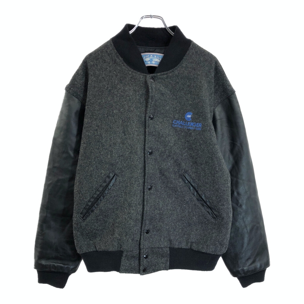 90年代 USA製 HORIZON by KAYE SPORTSWEAR スタジアムジャケット 企業ロゴ ブラック(メンズ L)中古 古着 V2169拍卖