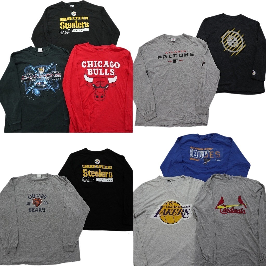 古着卸 まとめ売り プロチーム 長袖Tシャツ 10枚セット (メンズ XL ) レイカーズ ブルズ MBA スティーラーズ NFL NC0379 1円スタート拍卖