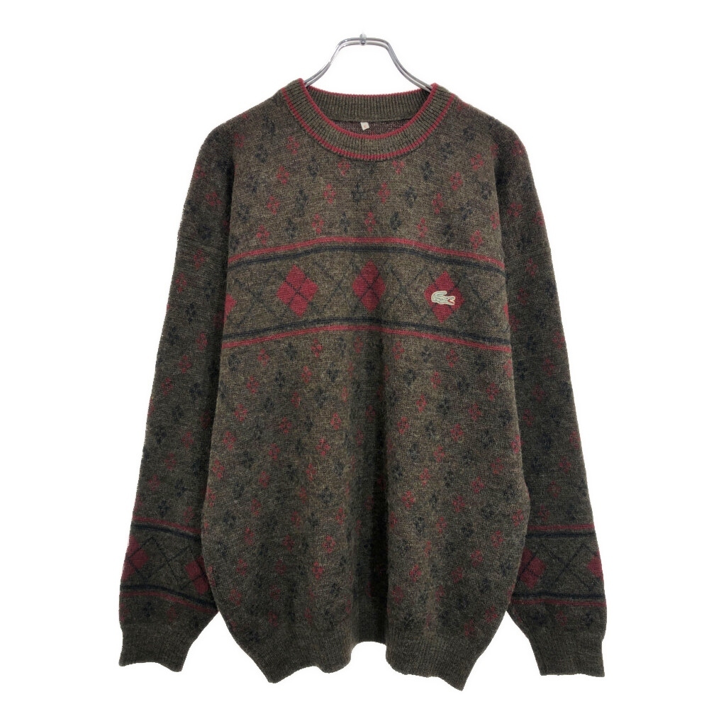 LACOSTE ラコステ アルパカ混 ウールニット セーター アーガイルチェック ブラウン(メンズ 7)中古 古着 V4156拍卖