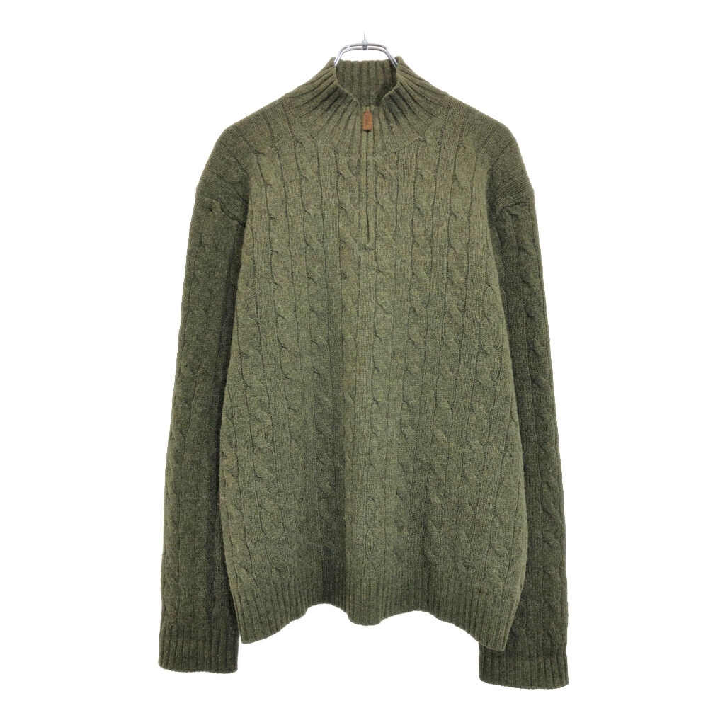 Polo by Ralph Lauren ポロ ラルフローレン ハーフジップ ウール ケーブルニット セーター オリーブ(メンズ L)中古 古着 V3974拍卖