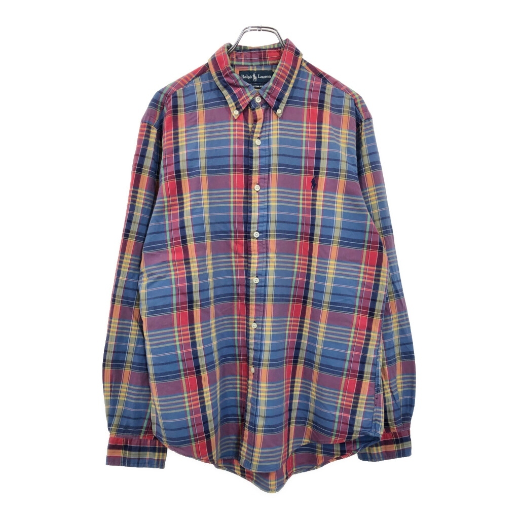 RALPH LAUREN ラルフローレン ボタンダウン 長袖シャツ チェック マルチカラー(メンズ L)中古 古着 v2548拍卖