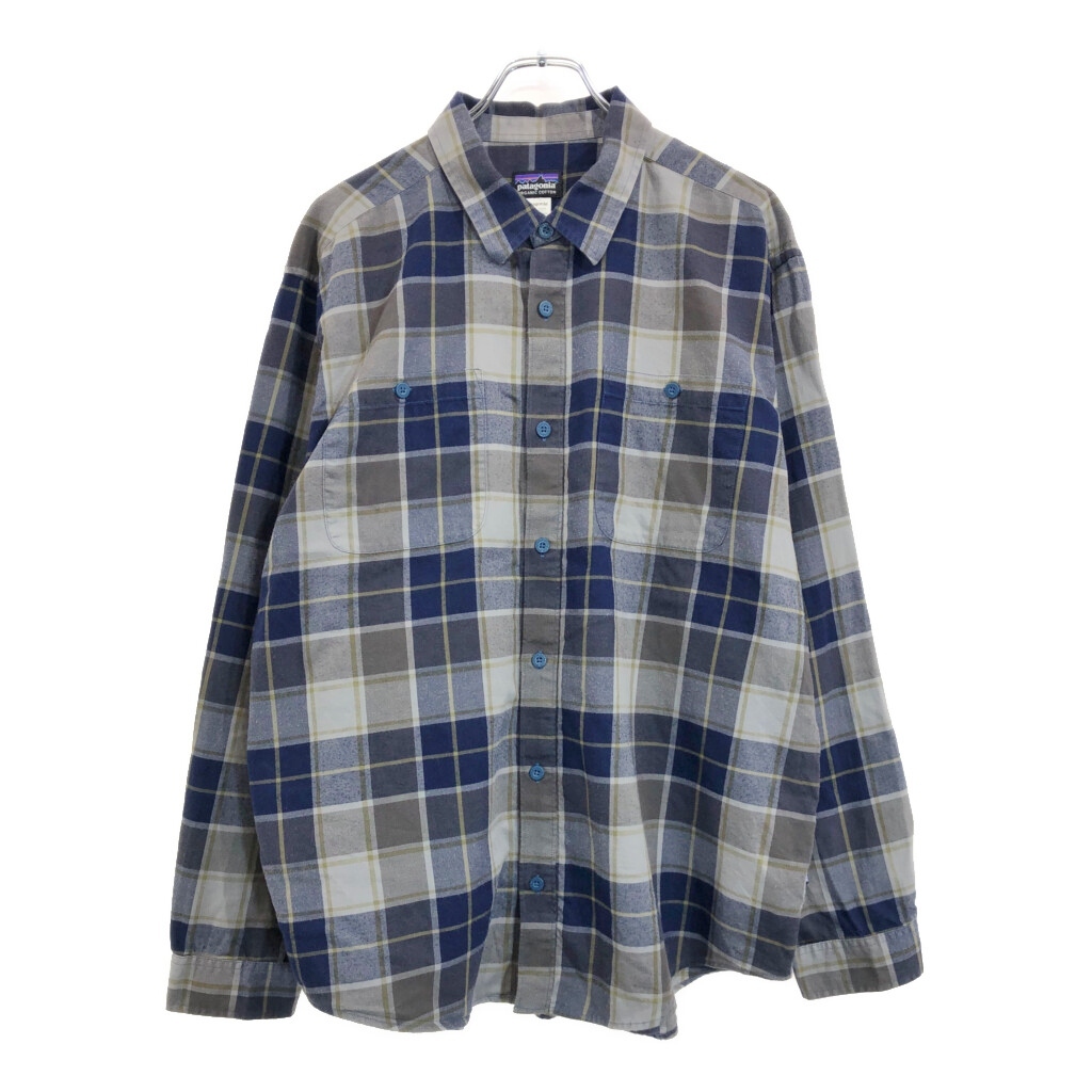 patagonia パタゴニア オーガニックコットン フランネルシャツ アウトドア ブルー(メンズ L)中古 古着 V3057拍卖