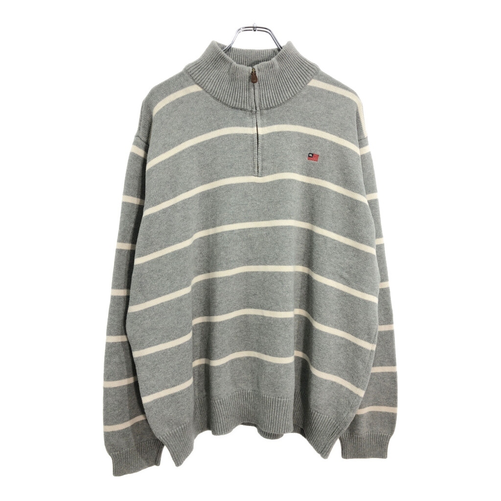 POLO JEANS ポロジーンズ ラルフローレン ハーフジップ コットンセーター ボーダー グレー(メンズ XXL)中古 古着 V3177拍卖