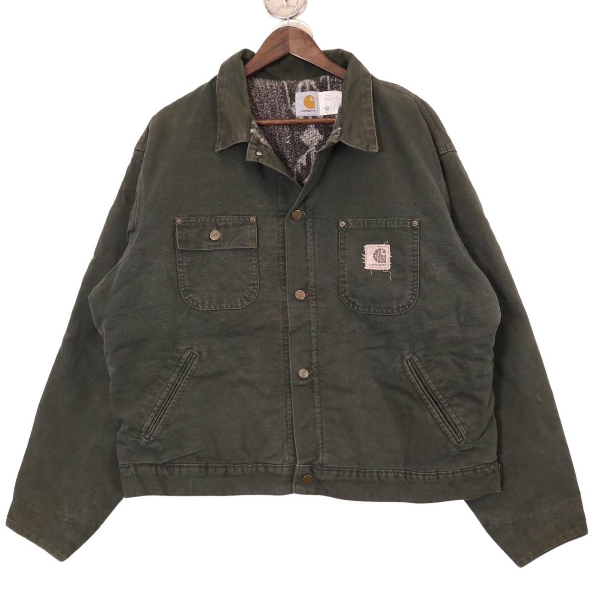 90年代 USA製 Carhartt カーハート サウスウェスト JB1065 ワークジャケット ダック地 カーキ (メンズ XL) 中古 古着 A0444拍卖