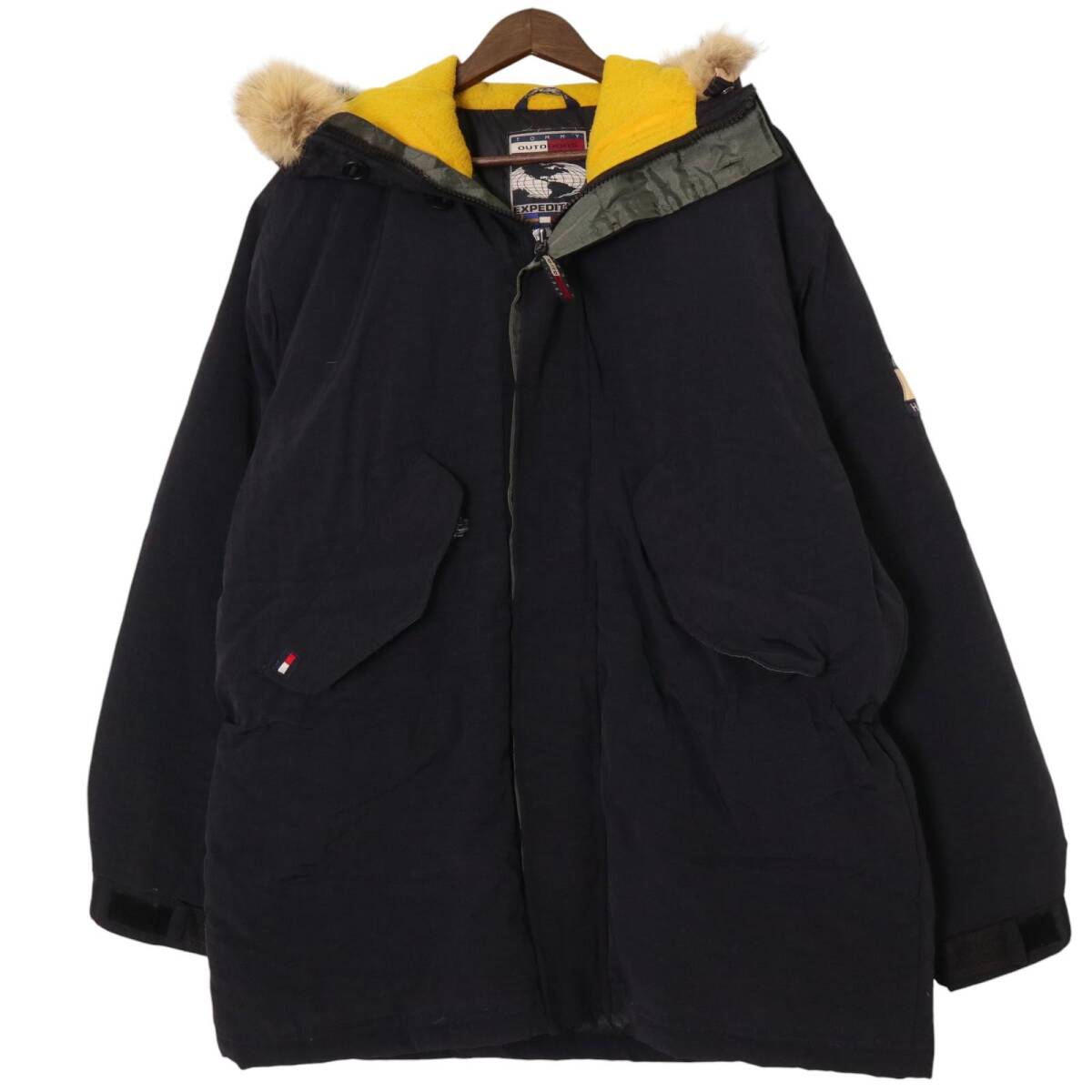 90年代 TOMMY HILFIGER トミーヒルフィガー OUTDOORS EXPEDITION ダウンジャケット アウトドア ブラック (メンズ M) 中古 古着 A1703拍卖