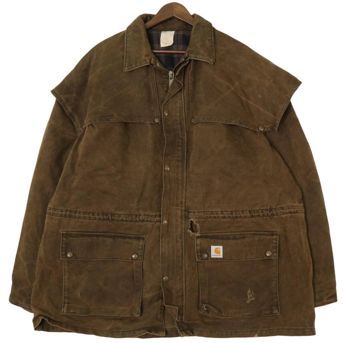 80年代 USA製 Carhartt カーハート アンブレラ ケープダックジャケット ワーク 大きいサイズ ブラウン (メンズ XX-LARGE) 中古 古着 A1932拍卖