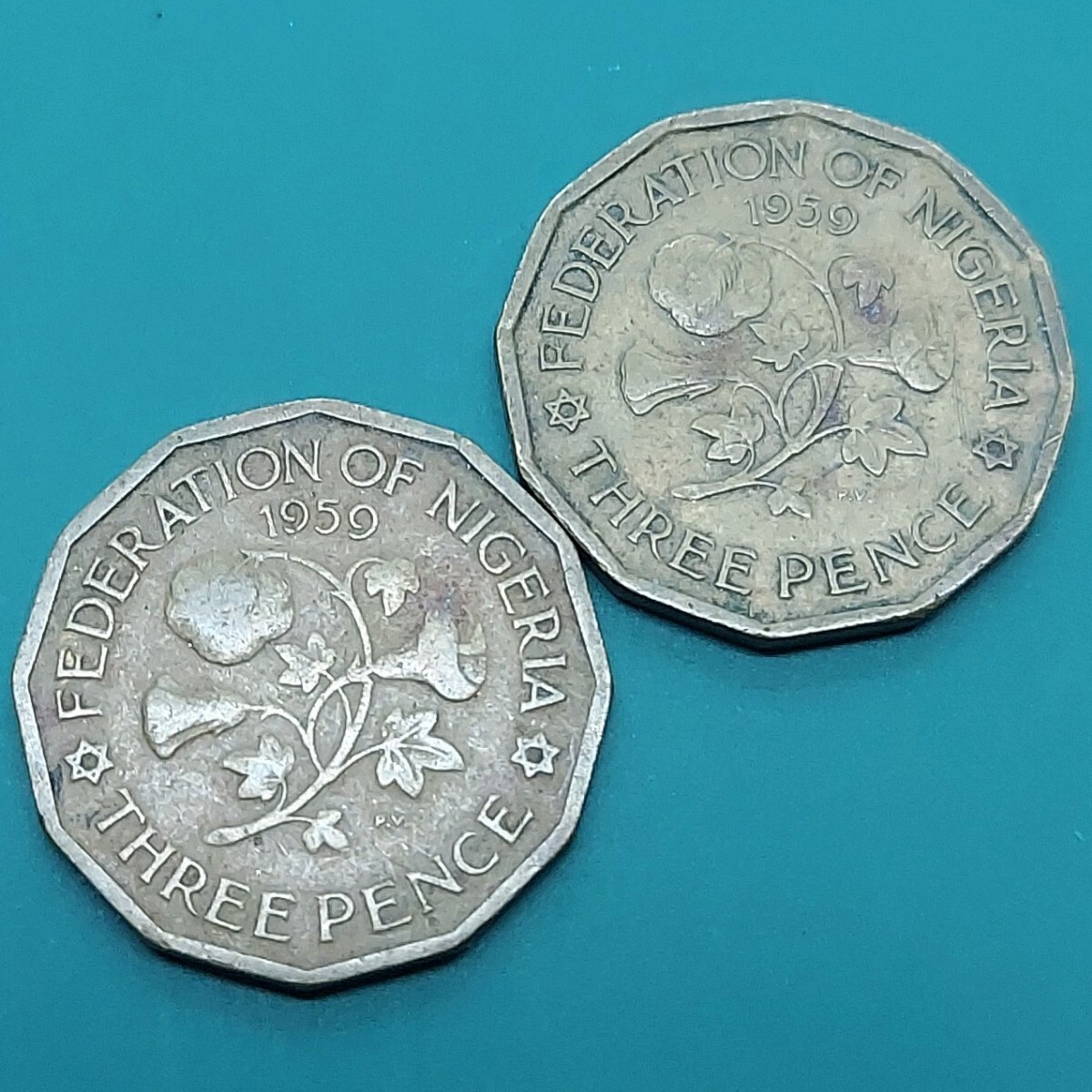 ナイジェリア 3ペンスコイン おまとめ2点 エリザベス 2 世女王・綿花 1959年 海外硬貨 ヴィンテージ品 【L36】拍卖