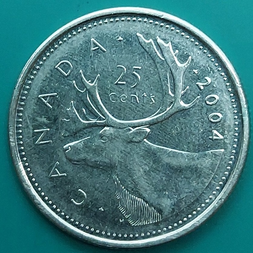 カナダ 25セント硬貨 2004年 ルーニー カリブー 海外コイン 【L4】拍卖