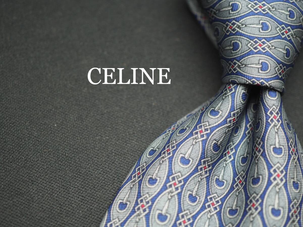 美品【CELINE セリーヌ】 F2073 グレー系 SILK ブランド ネクタイ 古着 良品 転売 仕入拍卖
