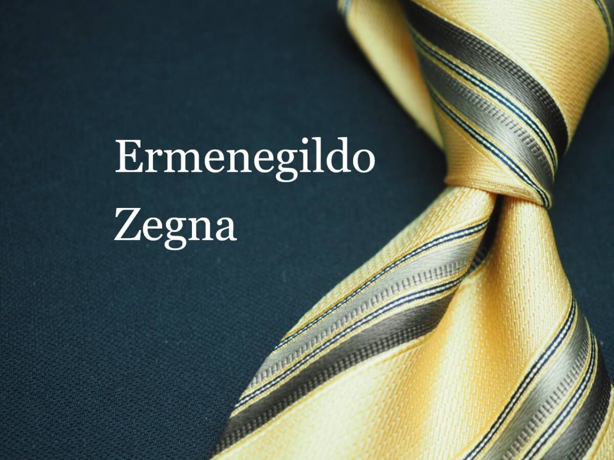 美品【Ermenegildo Zegna エルメネジルドゼニア】 F2372 黄系 SILK ブランド ネクタイ 古着 良品 転売 仕入拍卖
