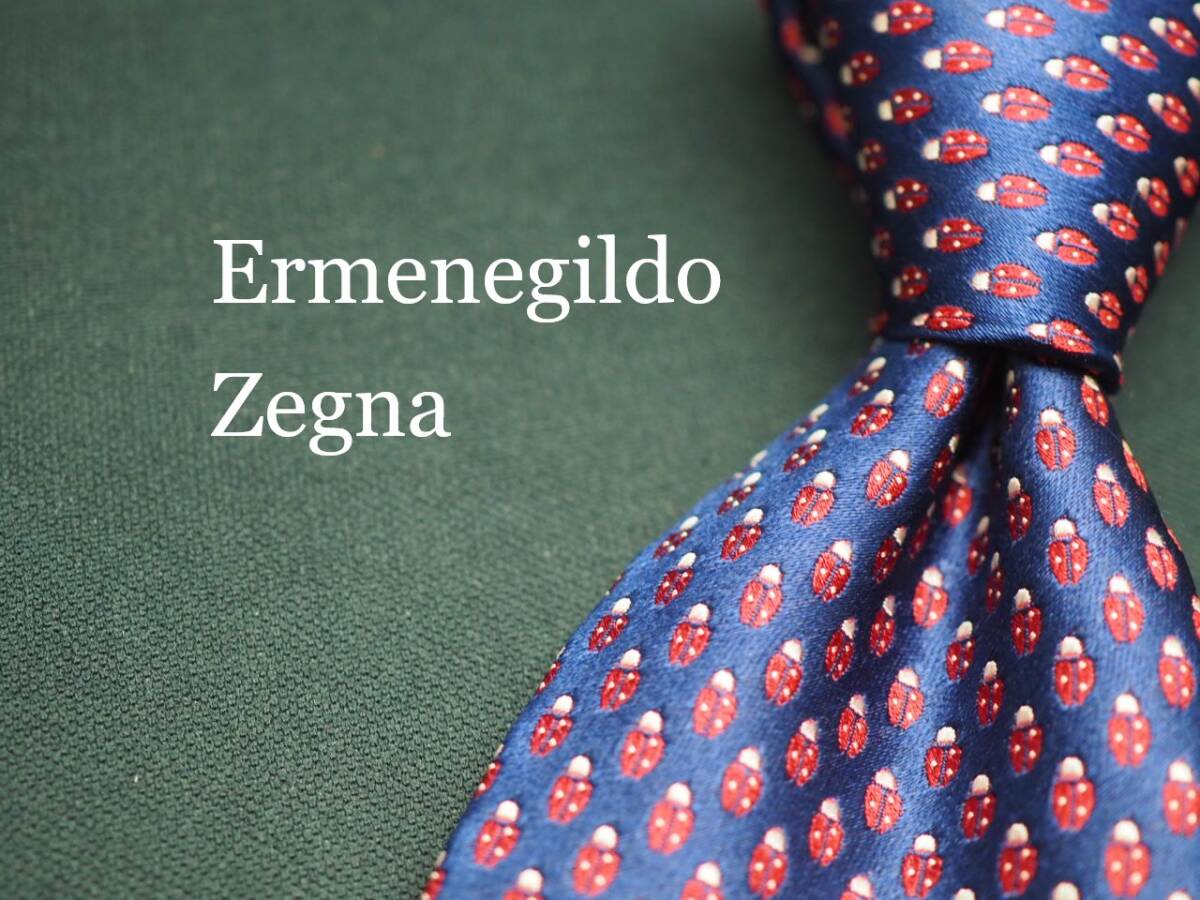 【Ermenegildo Zegna エルメネジルドゼニア】 F2393 ネイビーワイン系 SILK ブランド ネクタイ 古着 良品 転売 仕入拍卖