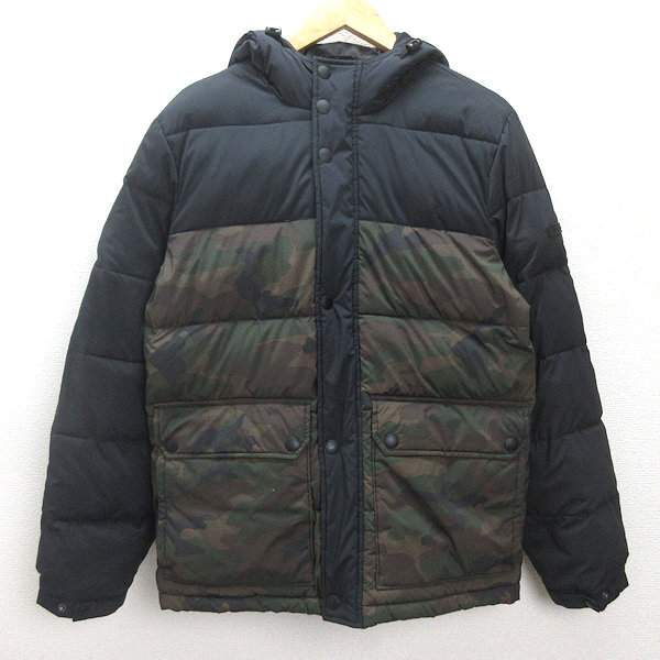 H■アメリカンイーグル/AMERICAN EAGLE 迷彩/カモフラ フーディダウンジャケット【S】黒/MENS■46【中古】拍卖