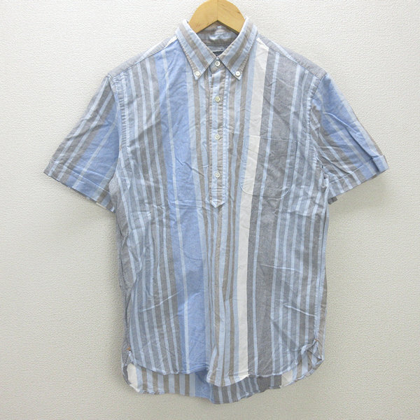 G■ビームス/BEAMS 半袖BDシャツ/ストライプ柄【M】青系/men's/110【中古】■拍卖