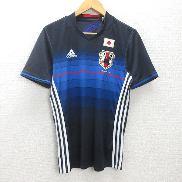 Q■adidas社製■サッカー日本代表 応援ユニフォーム/レプリカ■紺【メンズM】MENS/109【中古】拍卖