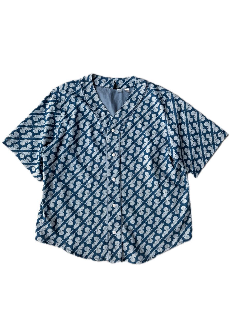 H&M x Casper sizeL 半袖シャツ ベースボールシャツ デニムシャツ 別注 コラボレーション キャスパー拍卖