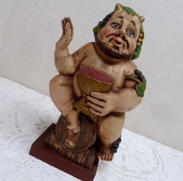 (☆BM)スペイン製 バッカス 木製 ワインラック ディオニュソス OURO ARIESAN SPAIN シングル ケース 人形 オブジェ レトロ ヴィンテージ調拍卖