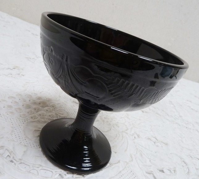 (☆BM)FRANCE/フランス製 ブラック 陶器 フルーツコンポート 脚付きボウル 食器 花瓶 小物入れ 黒 レトロ拍卖