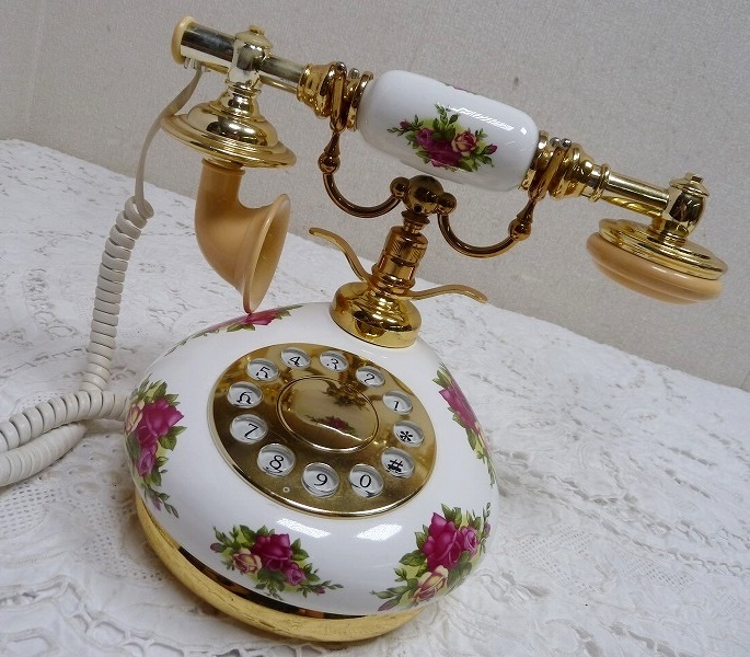 (☆BM)昭和 エレガント レトロ アンティーク プッシュ ダイヤル 電話機 陶器製 ヴィンテージ SIECLE アナログ テレフォン ピンク バラ 花柄拍卖