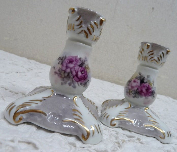 (☆BM)陶器製 キャンドルスタンド 燭台 2点 ヴィクトリアンレトロ ろうそく立て エレガント クラッシック テーブルアクセサリー拍卖