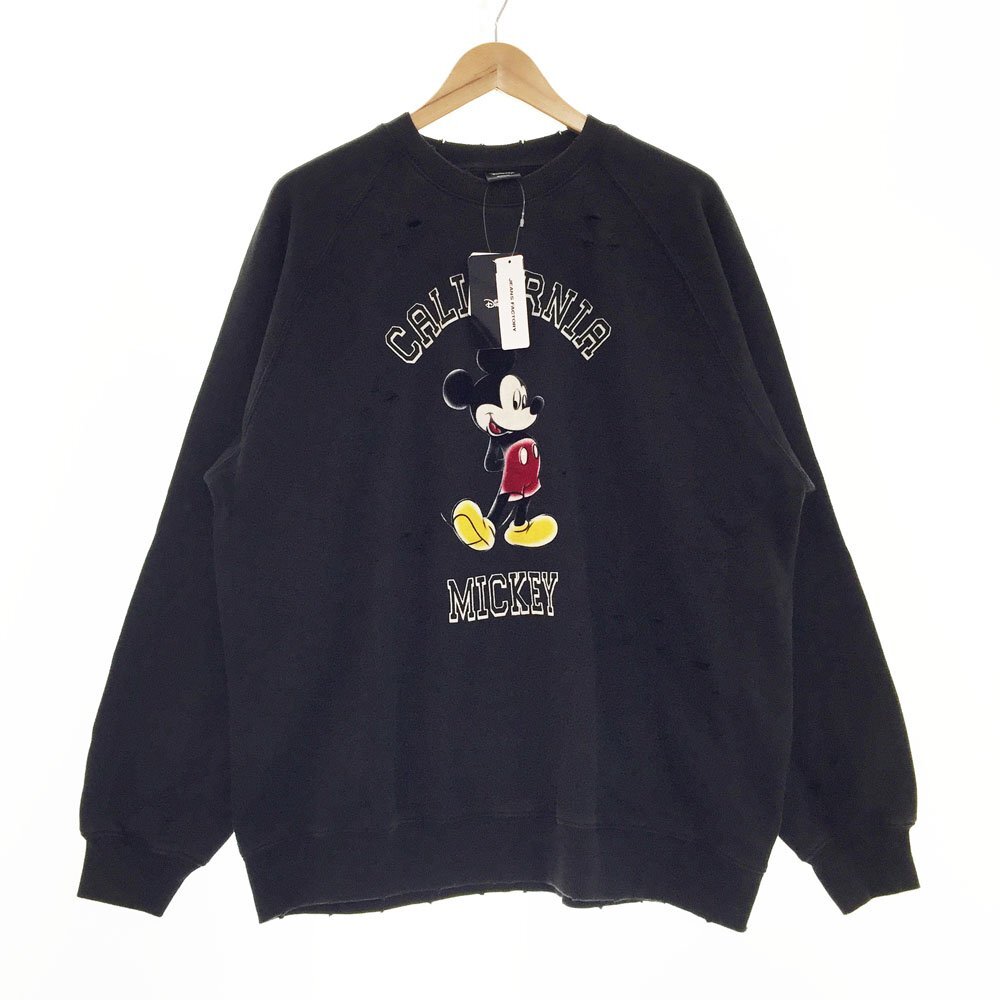 ●2024 未使用 Jeans Factory Clothes ジーンズファクトリークローズ フロッキープリント ダメージスウェット メンズL ブラック 1CC/93620拍卖