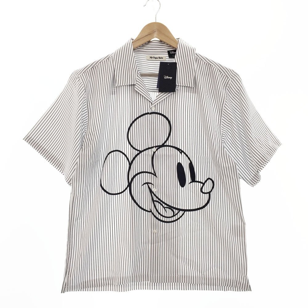 ●2025 未使用 My sugar Babe マイシュガーベイブ MSB mickey striped shirt 半袖ストライプ シャツ サイズM ホワイト×ブラック 1CA/93622拍卖